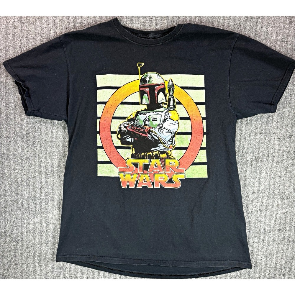 Mad Engine Star Wars Boba Fett Graphic Print Black Crewneck T-Shirt men's L
